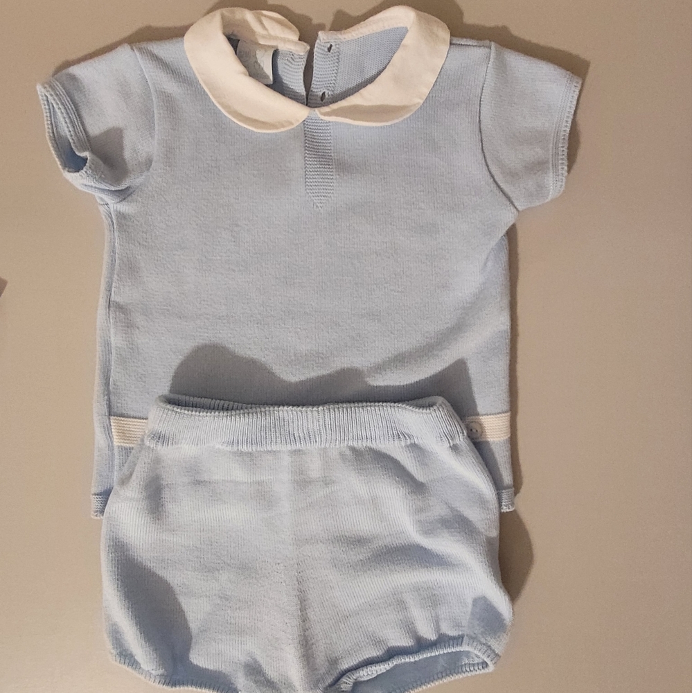 granlei knit blue shirt and short set